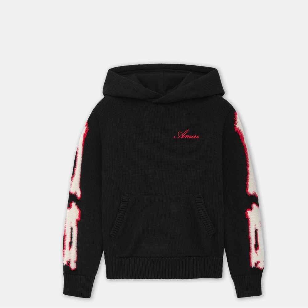 A KNIT BONES HOODIE,RELAXED FIT WITH BONES ACCENTS AND EMBROIDERED SCRIPT LOGO